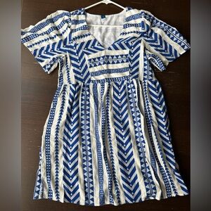 Old Navy Blue & White Pattern Babydoll Dress